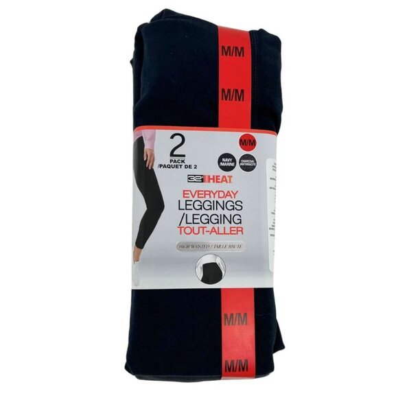 32 Degrees Heat Women's Navy & Charcoal Everyday Leggings: 2 Pack / Size Medium - Picture 1 of 2